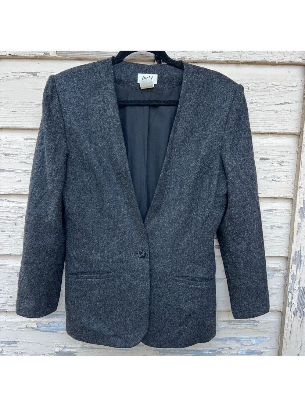 Vintage 80s Lucia Wool Winter Fall Made In USA Blazer Grey Jacket 14